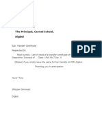 To, Date: 09/03/2015 The Principal, Carmel School, Digboi: Yours' Truly