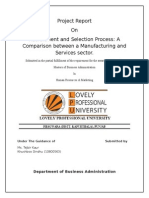 Project Report On Recruitment and Selection Process: A Comparison Between A Manufacturing and Services Sector