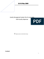 Qmsplan2009: Quality Management System Plan For Year 2009 2009 Quality Objectives