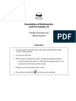 Foundations of Mathematics and Pre-Calculus 10: Sample Questions For Measurement