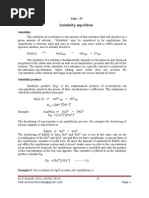 Solubility, Solubility Product, Precipitation Titration, Gravimetry