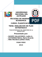 (Planificacion) Evaluacion Del Plan Estrategico Ministerio de La Produccion Trab Final