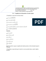 Lista de Exercícios 3 - Simplificação de Expressões e Circuitos Lógicos