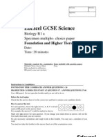 GCSE Science Biology Specimen Multiple Choice Paper B1a