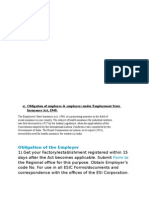 Obligation of The Employer: E) Obligation of Employee & Employers Under Employment State Insurance Act, 1948