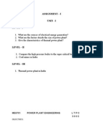 Assignment - I Unit - I Level - I: Me6701 Power Plant Engineering L T P C 3 0 0 3