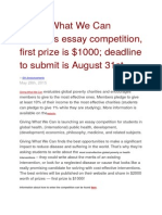 Giving What We Can Launches Essay Competition, First Prize Is $1000 Deadline To Submit Is August 31st