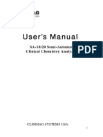 Manual de Usuario Analizador de Química Semiautomático Clindiag SA 10, SA20 Series (Inglés)