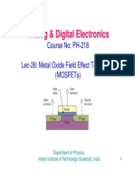 Analog & Digital Electronics: Course No: Ph-218 Lec-26: Metal Oxide Field Effect Transistors (Mosfets)