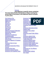 List of Corporation, Groups That Lobbied in Favor of Trans Pacific Partnership (TPP)