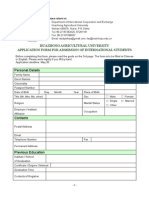 Application Form For Studying in Huazhong Agricultural University