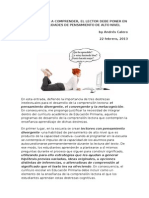 Para Aprender A Comprender, El Lector Debe Poner en Juego Habilidades de Pensamiento de Alto Nivel. Andrés Calero