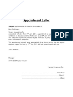 Appointment Letter: Subject: Appointment As An Assistant Accountant at