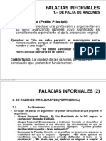 Falacias Informales: Petitio Principii, Ad Hominem, Ad Misericordiam, Ad Populum, Ad Baculum, Etc