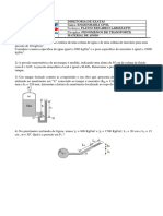 Lista de Exercícios de Fenômenos de Transporte