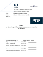 La Educación y Su Influencia en La Actual Reforma Educativa en Guatemala