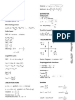 Senior Maths Formula Sheet