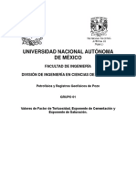 Valores de Factor de Tortuosidad