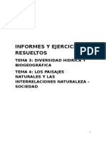 INFORMES Y EJERCICIOS RESUELTOS TEMAS 3 Diversidad Hidrica y Biogeográfica 4 Paisajes Naturales Interrelaciones Naturaleza Sociedad