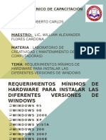 Requerimientos Minimos de Hardware para Instalar Las Diferentes Versiones de Windows