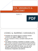 Identifier Variables Constant