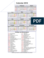 Year 2016 Calendar - India