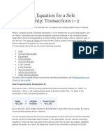 Accounting Equation For A Sole Proprietorship