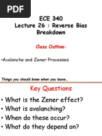 ECE 340 Lecture 26: Reverse Bias Breakdown: Class Outline