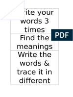 Write Your Words 3 Times Find The Meanings Write The Words & Trace It in Different