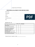 Industrial Placement Visit Report Form: Please Tick Yes' / No' Yes No Comments