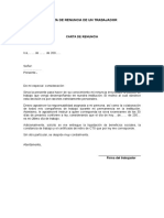 Carta de Renuncia de Trabajo