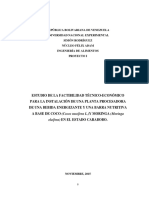 ESTUDIO DE LA FACTIBILIDAD TÉCNICO-ECONÓMICO PARA LA INSTALACIÓN DE UNA PLANTA PROCESADORA DE UNA BEBIDA ENERGIZANTE Y UNA BARRA NUTRITIVA A BASE DE COCO (Cocos Nucífera L.) Y MORINGA (Moringa