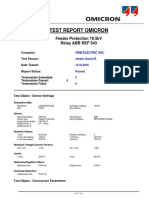 Test Report Omicron: Feeder Protection 10.5kV Relay ABB REF 543