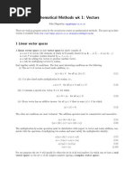 Mathematical Methods WK 1: Vectors: 1 Linear Vector Spaces