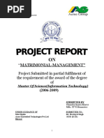 "Matrimonial-Management": Project Submitted in Partial Fulfilment of The Requirement of The Award of The Degree of