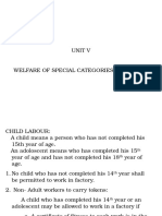 Unit V Welfare of Special Categories of Labour