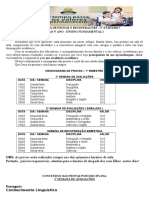 CRONOGRAMA DE PROVAS - 1 Ao 5° Ano 1 Bimestre