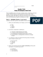 Grade 7 Art Drawing Techniques Unit Test: Part 1 - Multiple Choice (1 Mark Each)