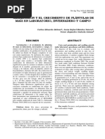 Germinación y El Crecimiento de Plántulas de Maíz en Laboratorio, Invernadero y Campo