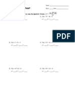 Lesson 2.6 Worksheet: Find The Zeros of Each Function by Using The Quadratic Formula