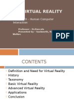Virtual Reality: CS 620 - Human Computer Interaction