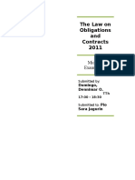 The Law On Obligations and Contracts 2011: Midterm Examination