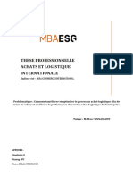 Sujet: Comment Améliorer Et Optimiser Le Processus Achat-Logistique Afin de Créer de Valeur Et Améliorer La Performance Du Service Achat-Logistique de L'entreprise?