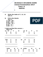 Don Bosco Splendid Home 1 Terminal Examination-2017 Class-II Maths