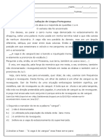 Avaliação de Português: Compreensão Textual - 6º Ou 7º Ano