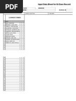 Input Data Sheet For E-Class Record: Region Division School Name School Id