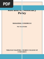 RBI and Its Monetary Policy: Managerial Economics-Ii