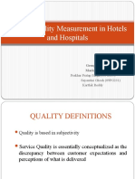 Service Quality Measurement in Hotels and Hospitals