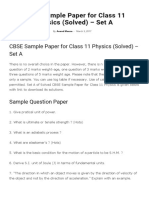 CBSE Sample Paper For Class 11 Physics (Solved) - Set A - AglaSem Schools