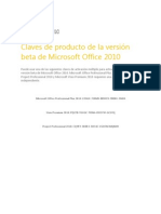 Claves de Producto de La Versión Beta de Microsoft Office 2010